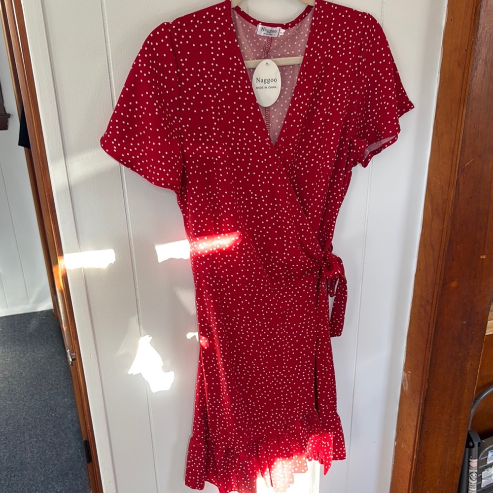 Naggoo Red Polka Dot Wrap Dress